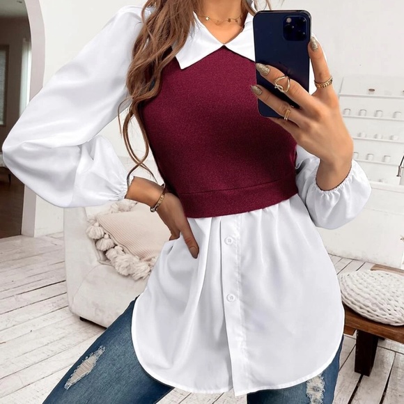 Classic black Collar Work Office Minimalist Top - Picture 3 of 8